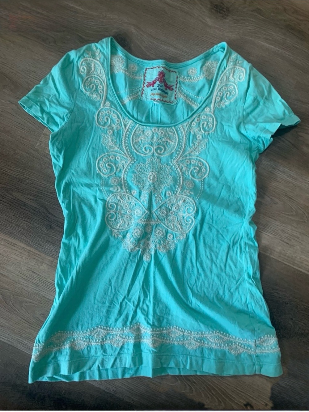 Johnny Was Embroidered Scoop Neck Top in Turquoise